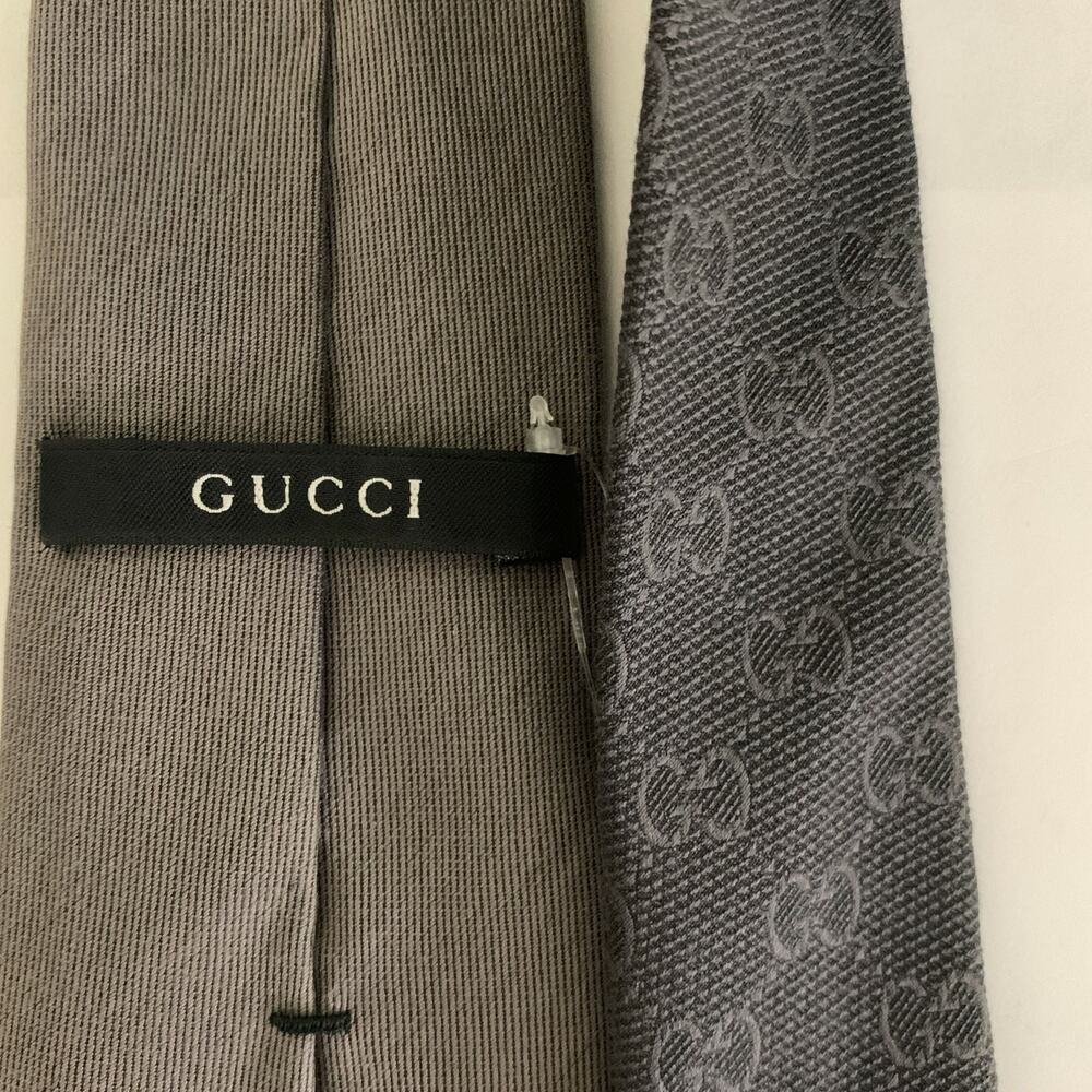 GUCCI Grey Mixed Pattern Cotton Silk Tie - Picture 3 of 4